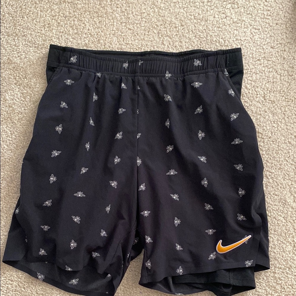 Nike 2019 Men's French Open Bumblebee Shorts with attached compression shorts.